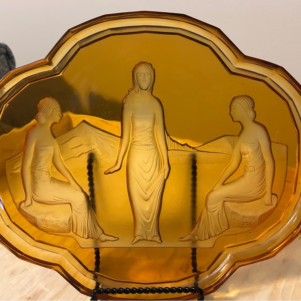 Amber Glass itaglio vintage dresser tray